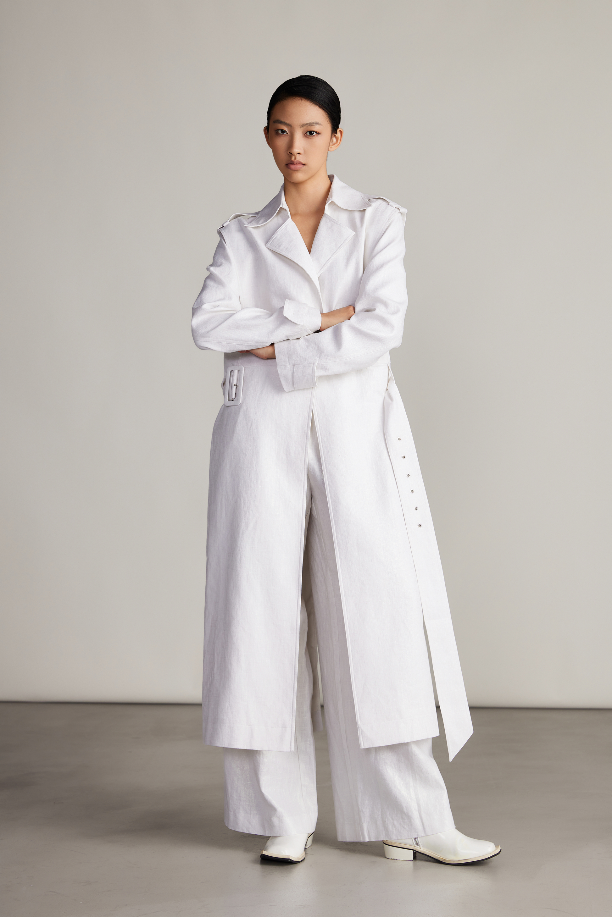 Oversized Double-Breasted Trench Vest & Wide-Leg Pants Set