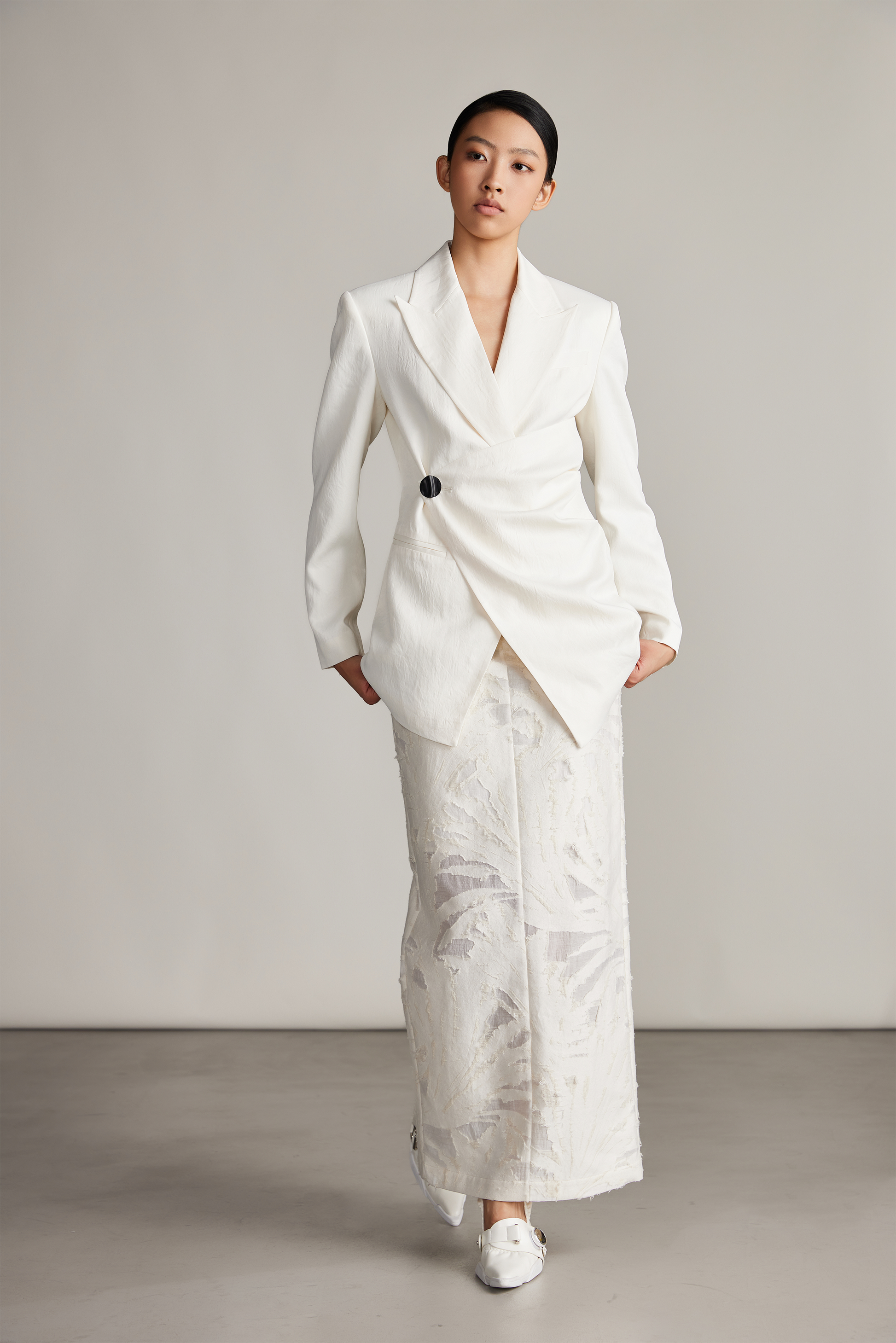 Textured White Linen Suit