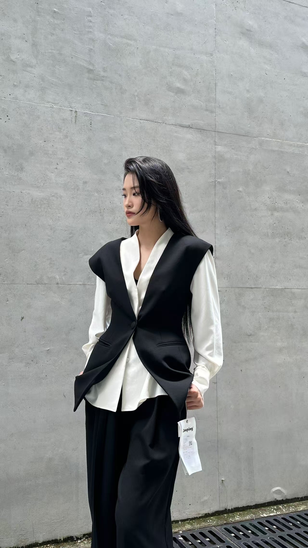 Structured Black Vest with White Shirt – Monochrome Layers